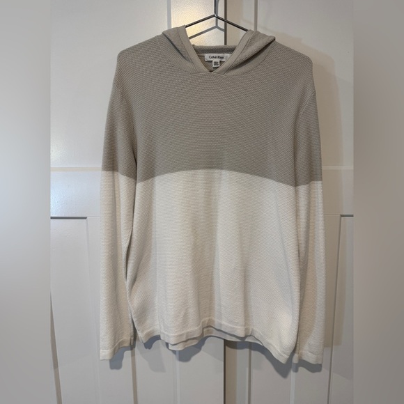 Calvin Klein Beige and White Crewneck Hooded Waffle Sweater - Picture 1 of 5